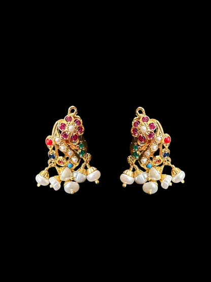 Gold plated jadau silver pendant set in navratan   ( SHIPS IN 4 WEEKS )