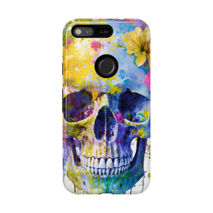 Vibrant Blue Floral Skull Tough Phone Case