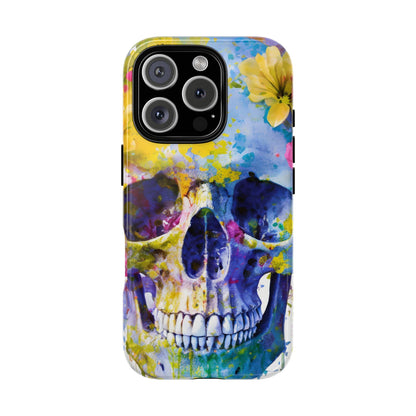 Vibrant Blue Floral Skull Tough Phone Case