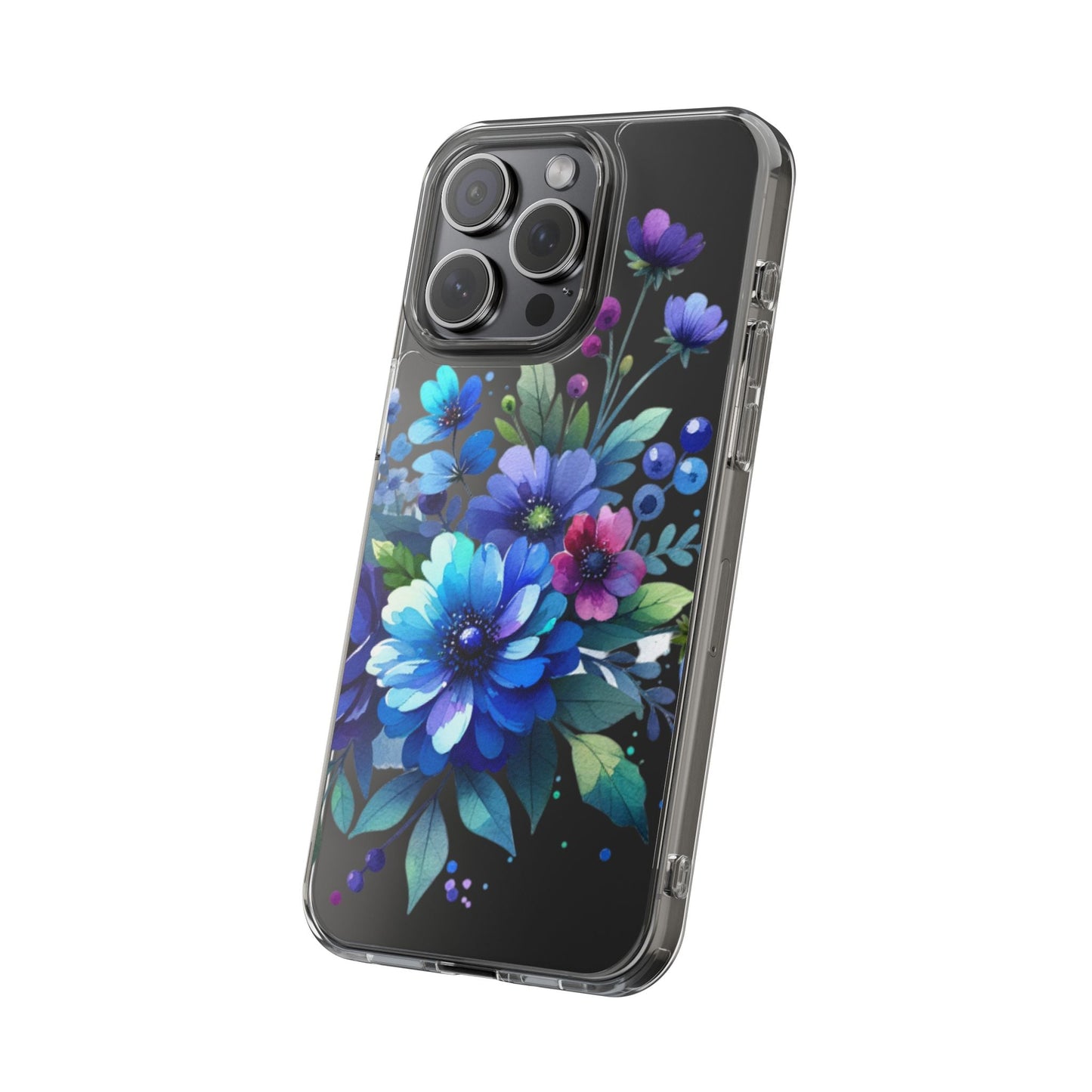 Vibrant Blue Floral Clear Phone Case