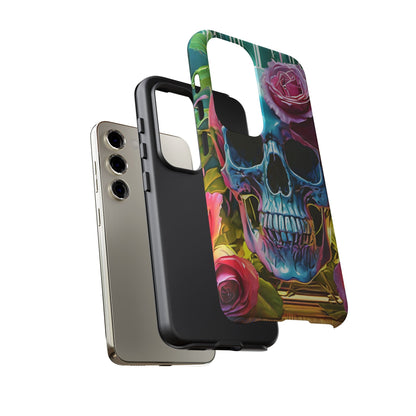 Neon Rose Skull Tough Phone Case