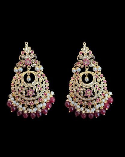 Dafiya ruby pearl Chandbali Earrings & Tika Set | Ships in 4 weeks | Deccan Jewelry