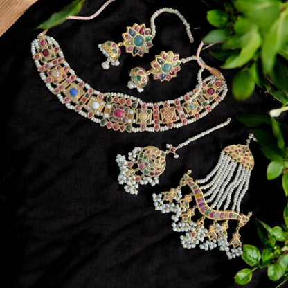 BR471 Naheed navratan bridal set with fresh water pearls and gemstones ( READY TO SHIP )