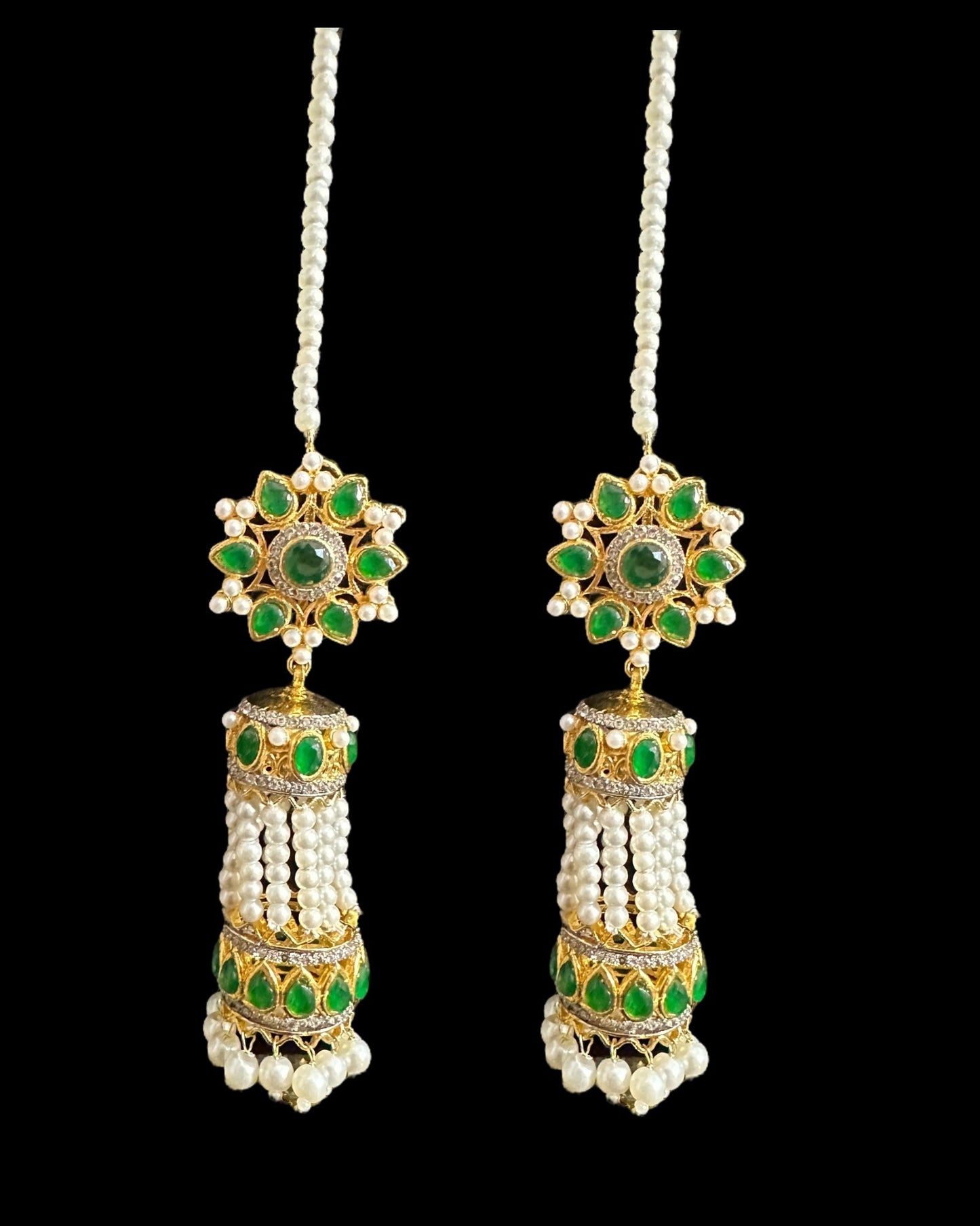 DER790 Zircon and pearl gold plated jhumka earrings ( READY TO SHIP )