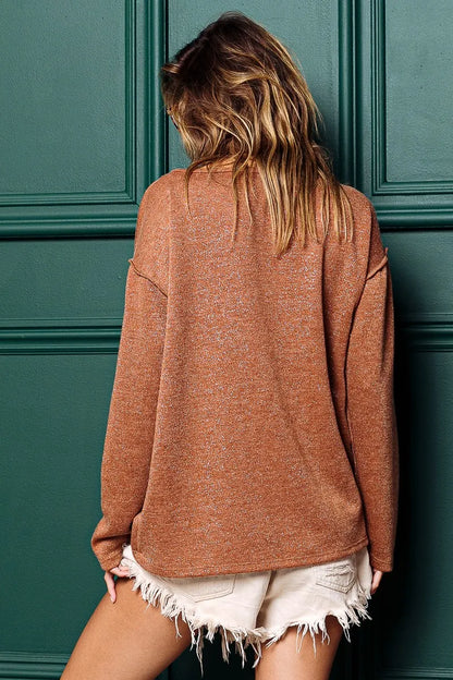 BiBi Mink Lurex Stitched Button Detail Top