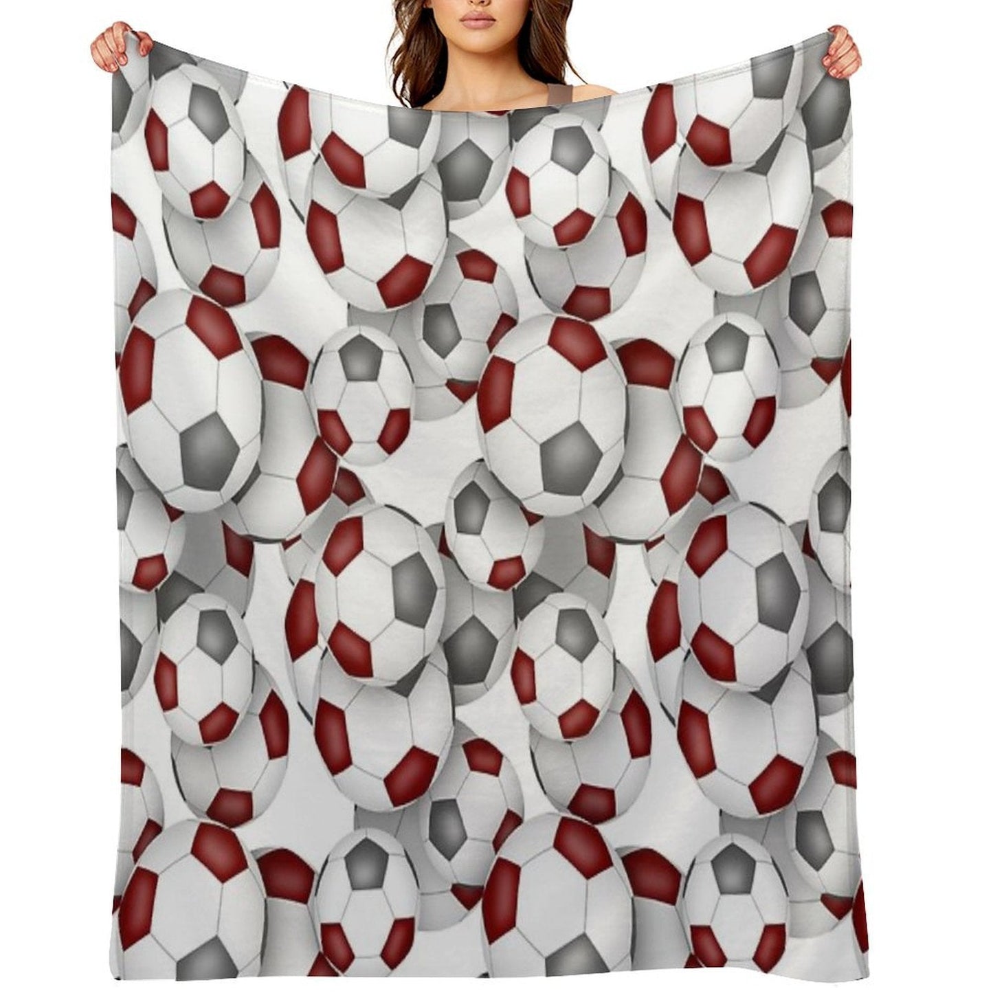 Maroon & Gray Soccer Balls Pattern Throw Blanket