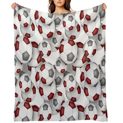 Maroon & Gray Soccer Balls Pattern Throw Blanket