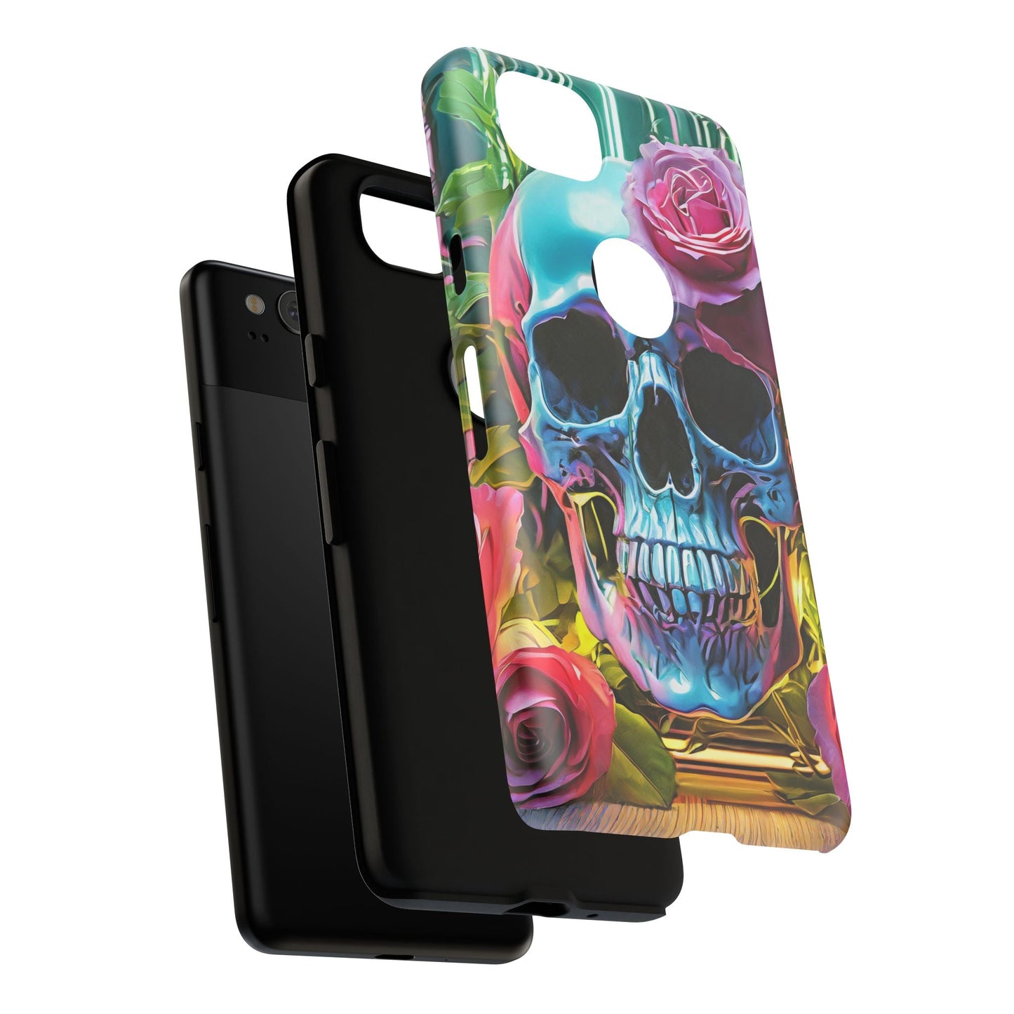 Neon Rose Skull Tough Phone Case