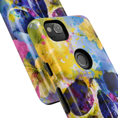 Vibrant Blue Floral Skull Tough Phone Case