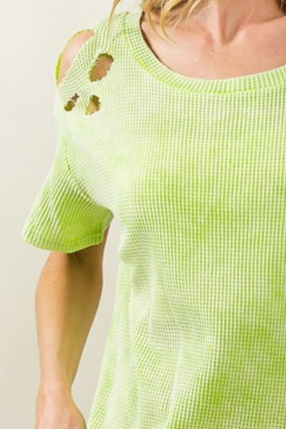 BiBi Laser Cut Mineral Washed Loose Fit Thermal Top