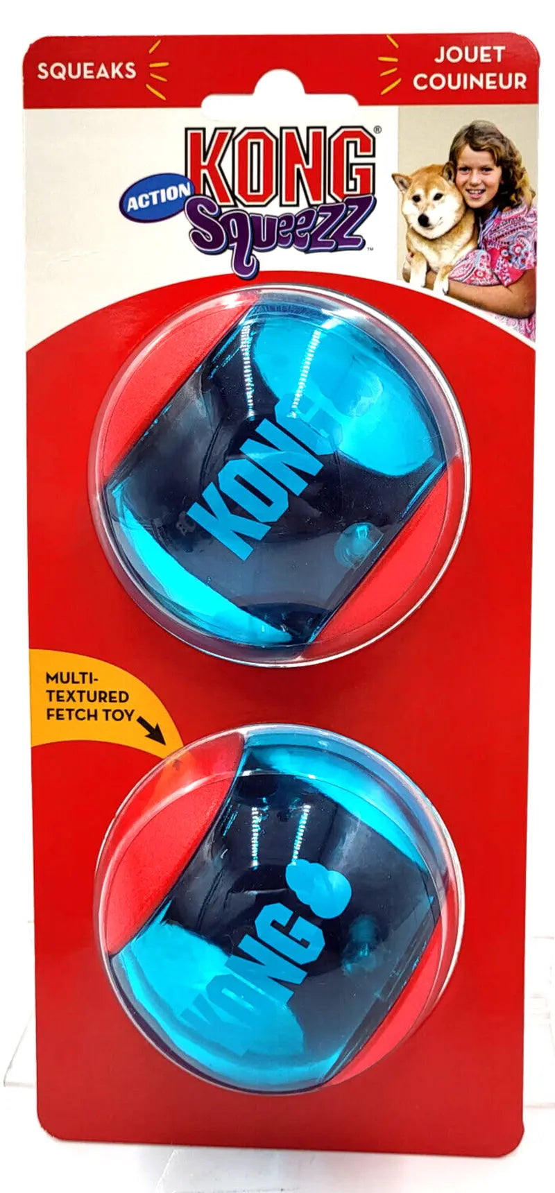 KONG Squeezz Action Ball Red 2 Count Large Squeaky Dog Fetch Toy 3"