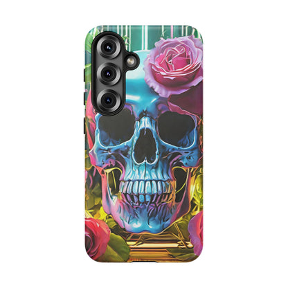 Neon Rose Skull Tough Phone Case