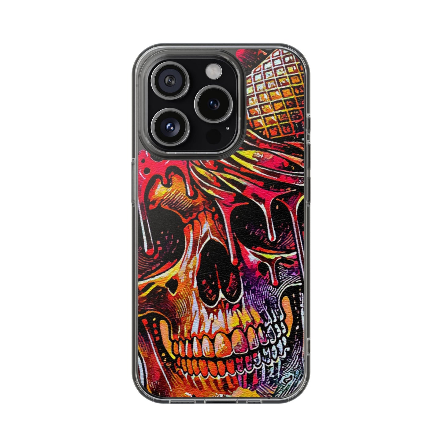 Neon Ice Cream Skull Clear Phone Case