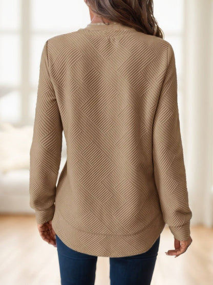 Waffle-Textured Asymmetrical Hem Sweatshirt
