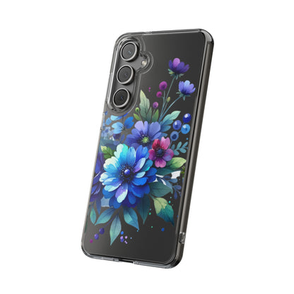 Vibrant Blue Floral Clear Phone Case