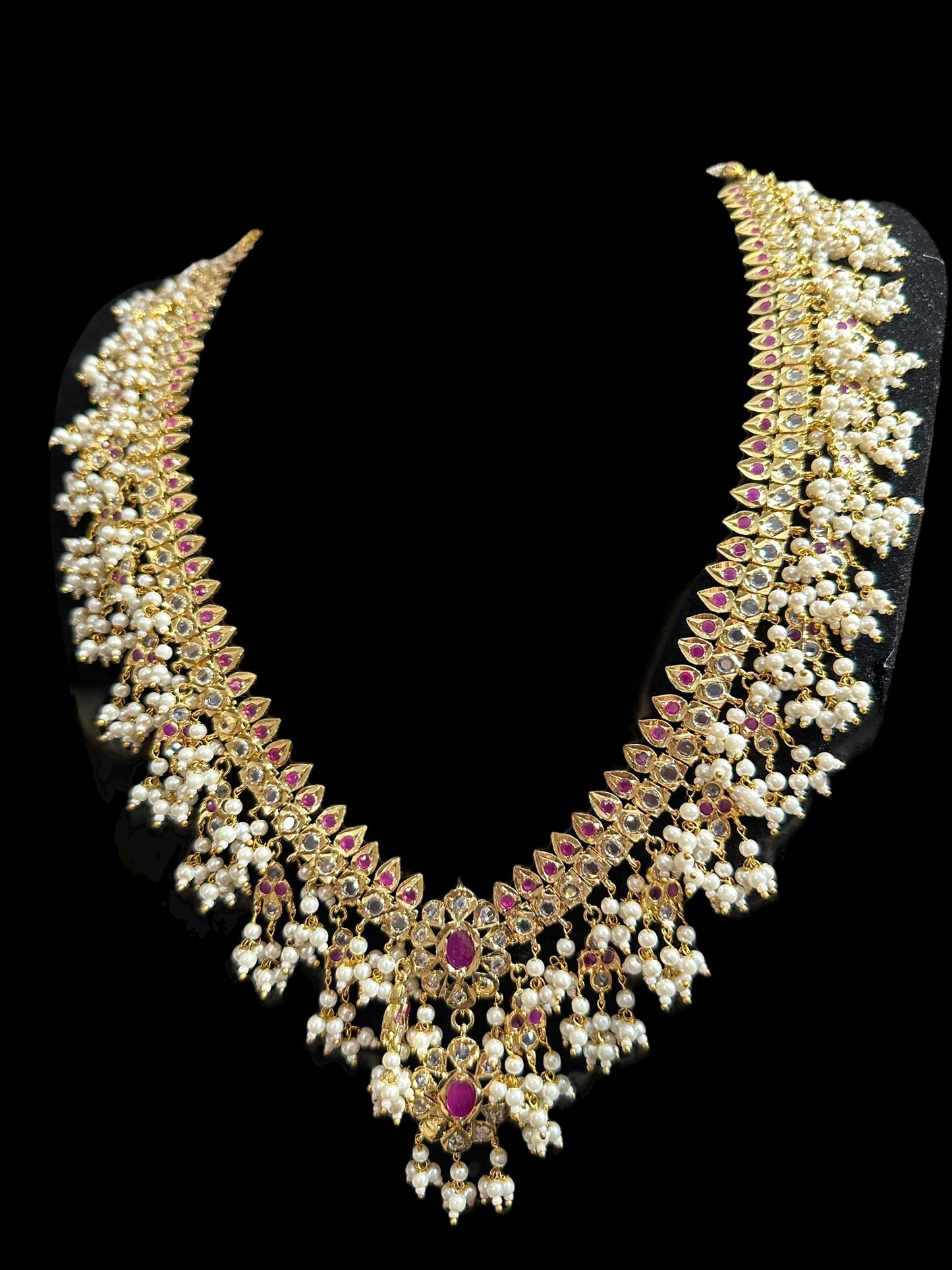 BR467 Safa guttapusalu  necklace set in rubies (SHIPS IN 3 WEEKS )