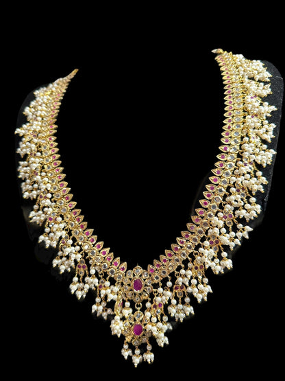BR467 Safa guttapusalu  necklace set in rubies (SHIPS IN 3 WEEKS )
