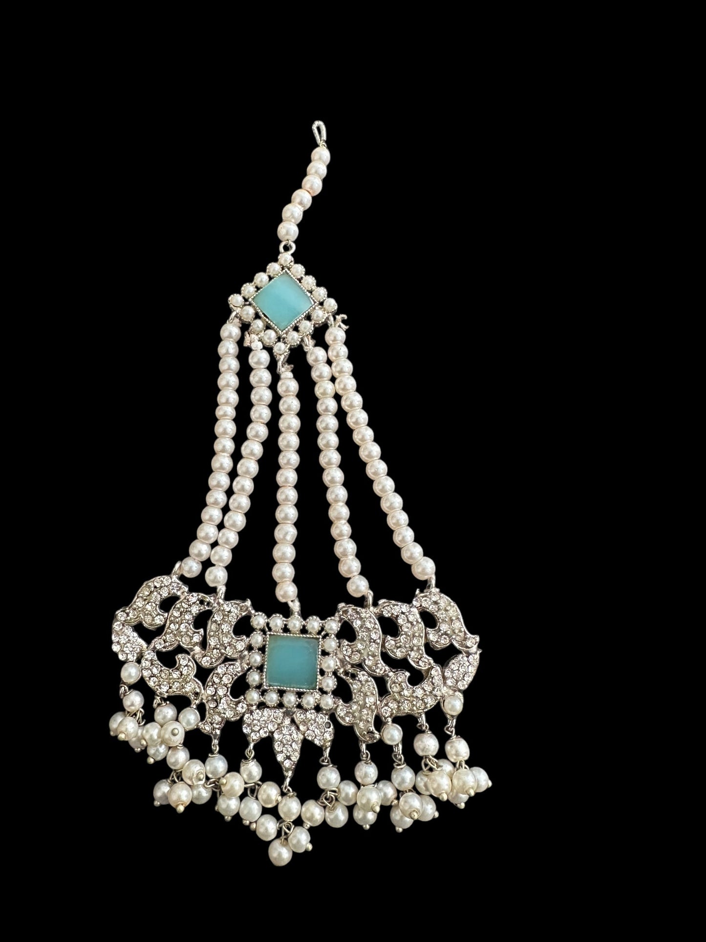 JTK17 Anisa jhoomar tika in blue - silver plated  ( READY TO SHIP )