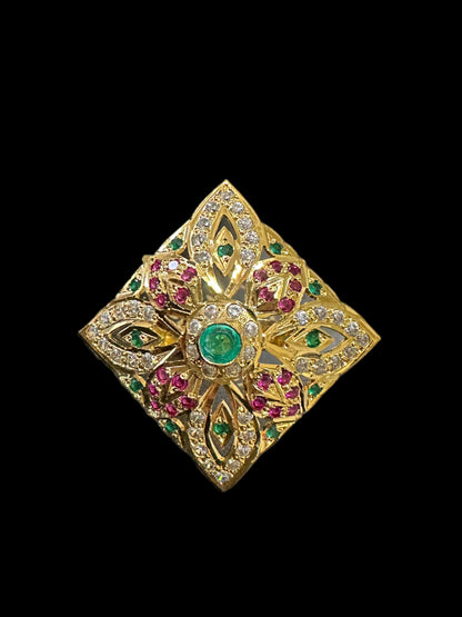 Ruby emerald gold plated silver ring ( READY TO SHIP )
