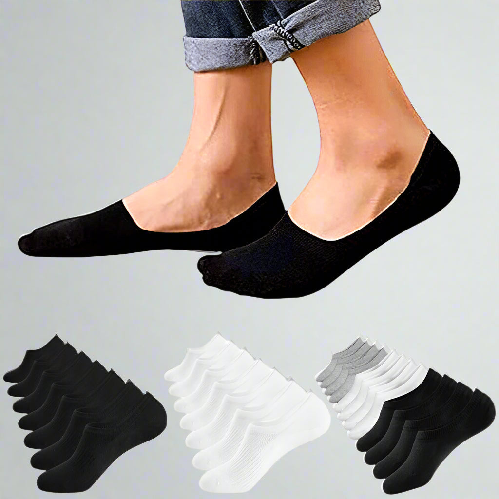 3-12 Pairs Mens No Show Invisible Nonslip Loafer Solid Boat Cotton Low Cut Socks