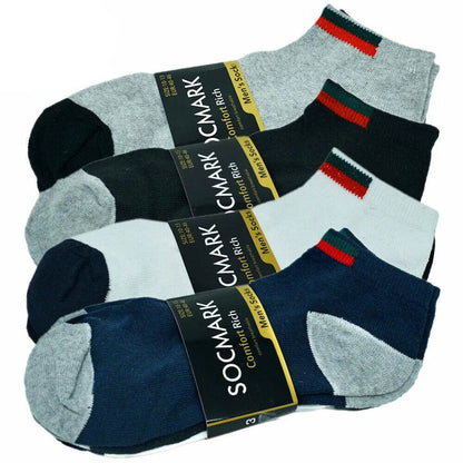Mens athletic socks Striped Ankle Quarter Socks Cotton Low Cut Sizes 9-13