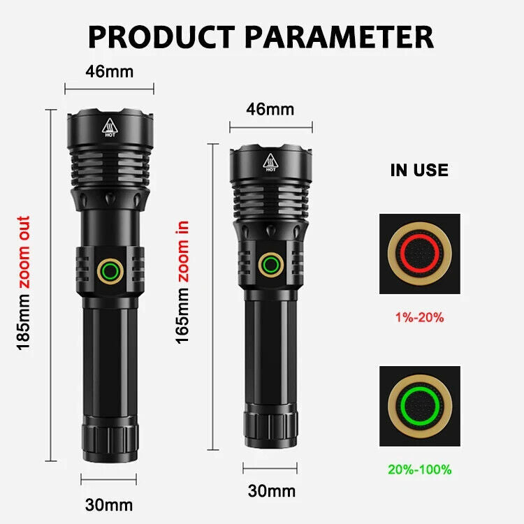 Helius YD-01 Tactical Flashlight 1350 Lumens, 650m Range, Rechargeable Zoomable