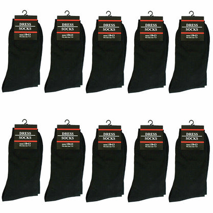 3-12 Pairs Mens Solid Black Cotton Casual Formal Classic Dress Socks Size 10-13