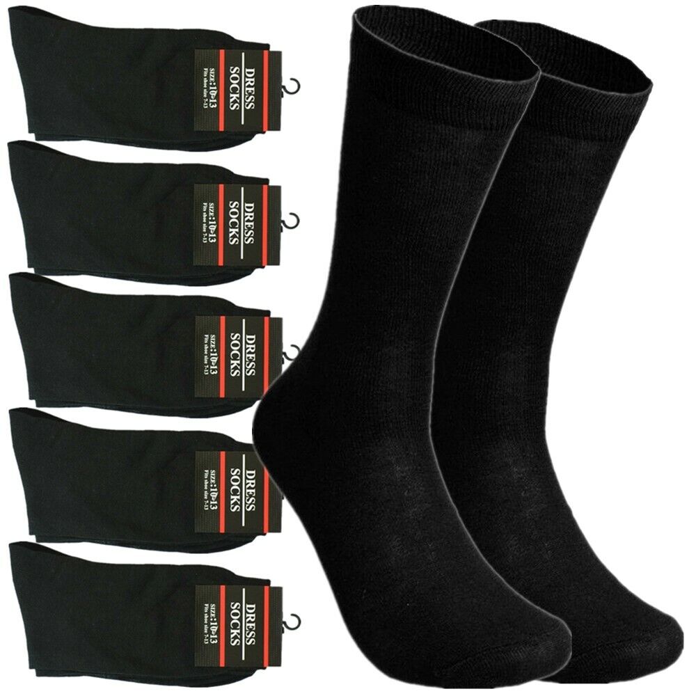 3-12 Pairs Mens Solid Black Cotton Casual Formal Classic Dress Socks Size 10-13