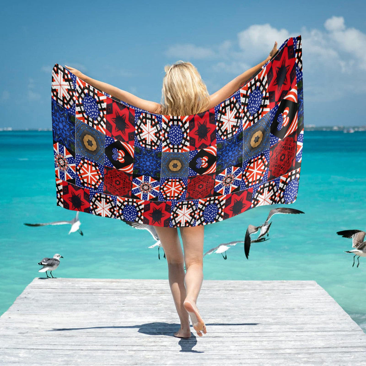 USA Patchwork Design Beach Towel - 31" x 71" (Made in USA)