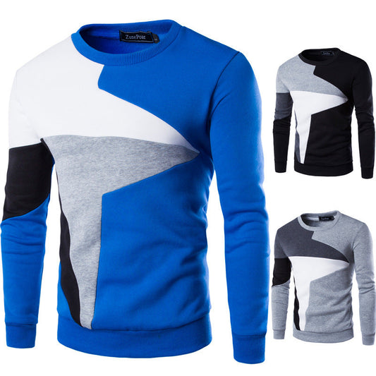 Men's Cotton Colorblock Patchwork Sweatshirt - Geometric Design