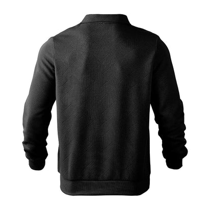 Textured Jacquard Half-Zip Polo Sweatshirt - Long Sleeve