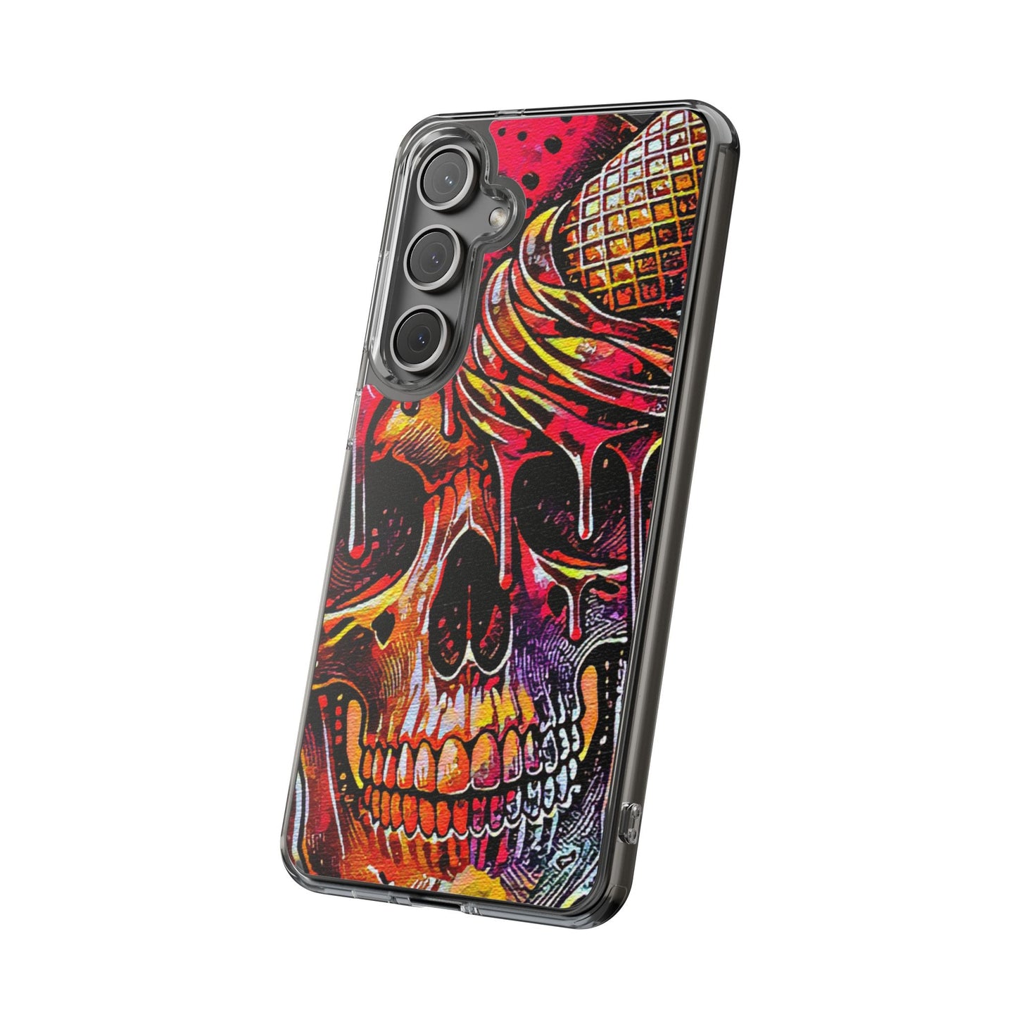 Neon Ice Cream Skull Clear Phone Case