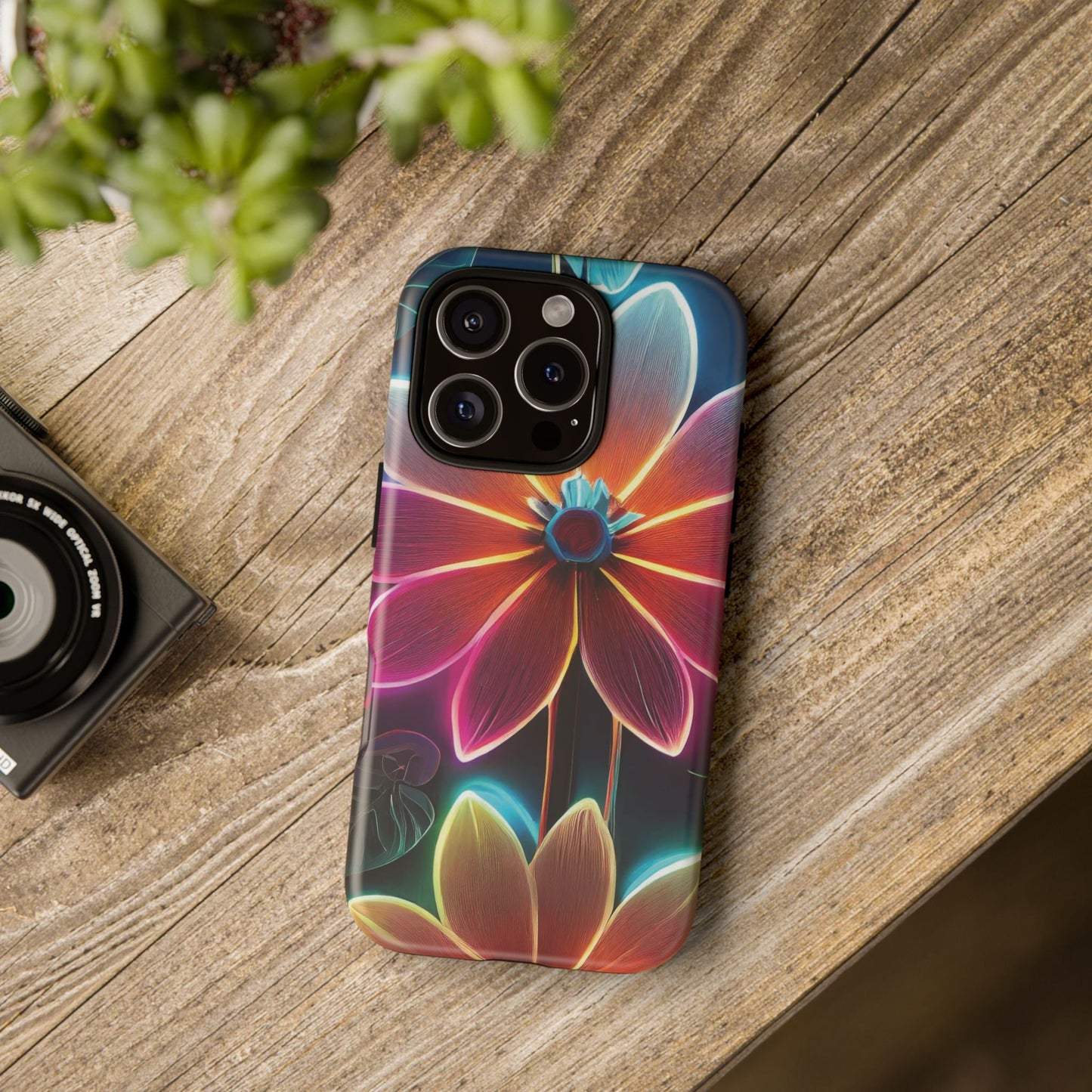 Vibrant Neon Flowers Tough Phone Case