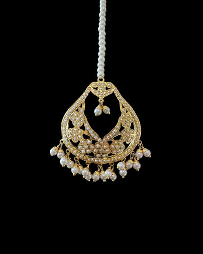Jadau chandbali earrings tika in pearls ( READY TO SHIP )