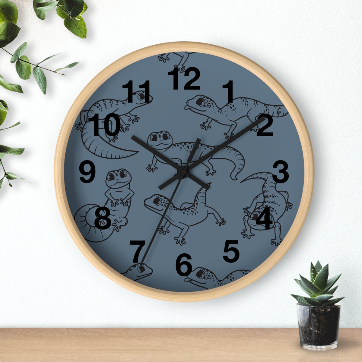 Playful Geckos 10" Wooden Wall Clock