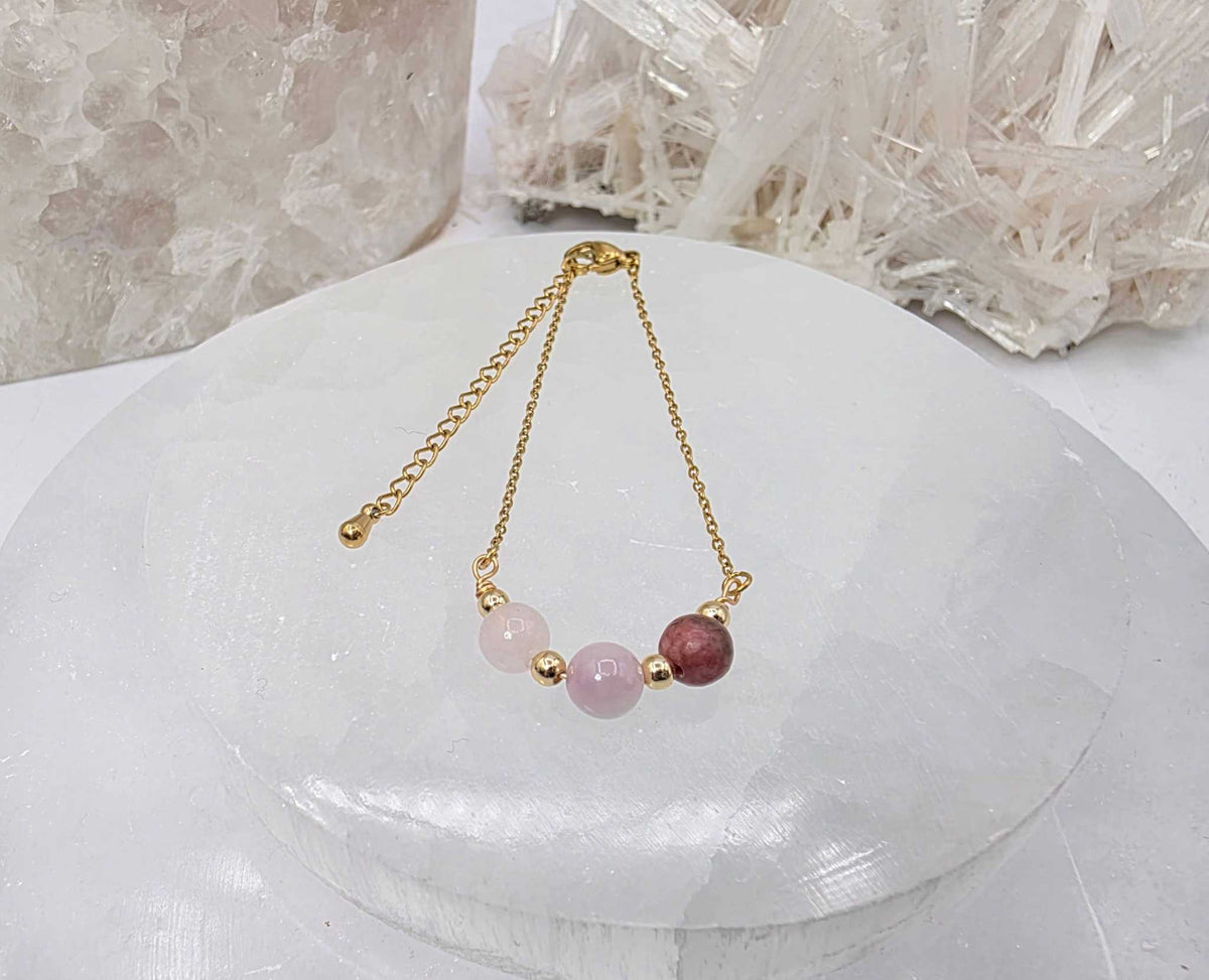 I AM ENOUGH - Kunzite, Rose Quartz, Rhodonite Gem Jewelry Set