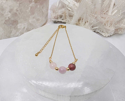 I AM ENOUGH - Kunzite, Rose Quartz, Rhodonite Gem Jewelry Set