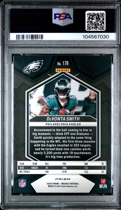 Graded 2024 Panini Mosaic DeVonta Smith #179 Green Football Card PSA 9 Mint