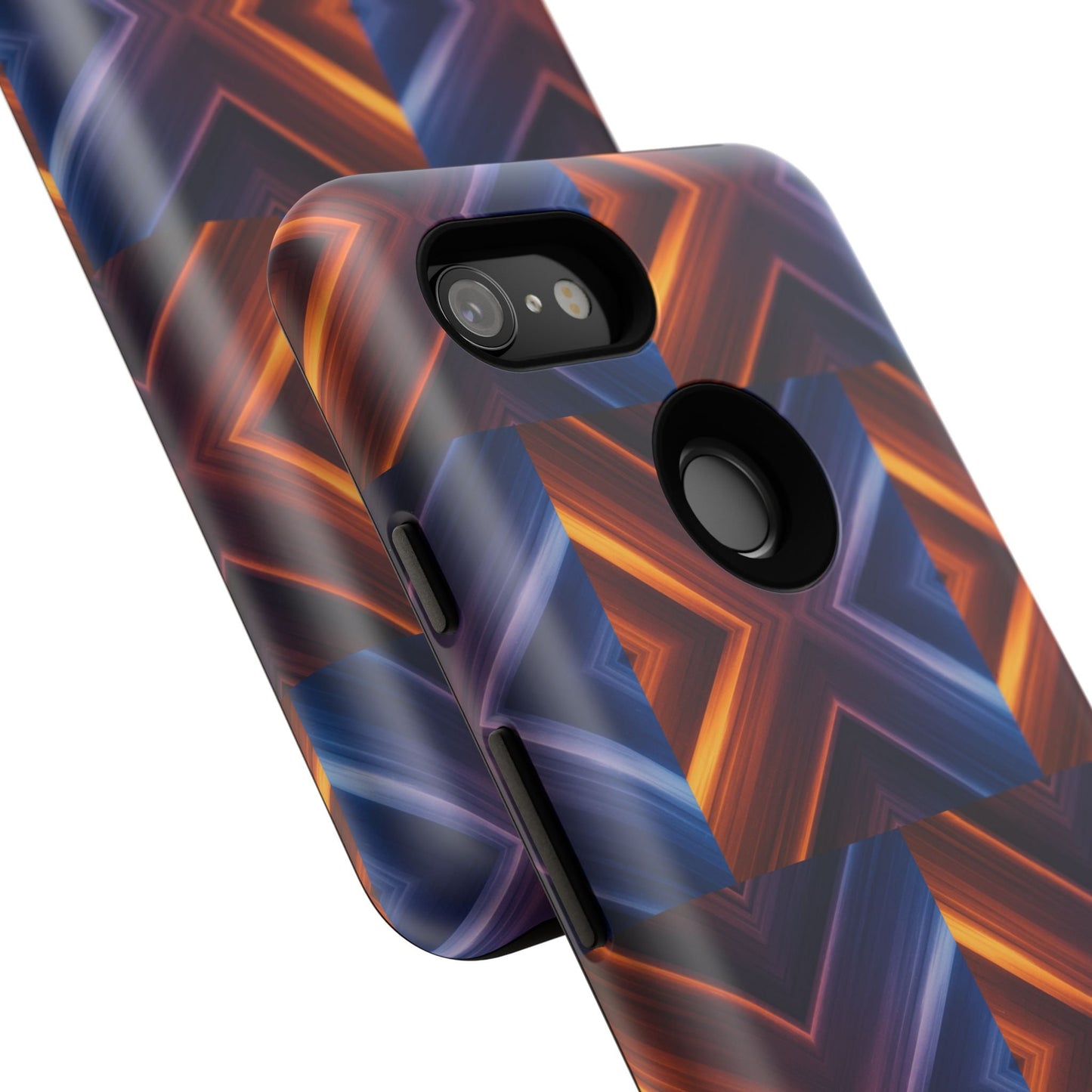 Stylish Tough Phone Case With Blue & Orange Abstract Design
