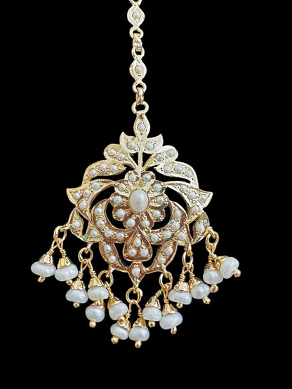Gold plated silver tikka in fresh water pearls ( READY TO SHIP )