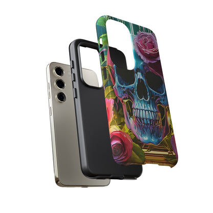 Neon Rose Skull Tough Phone Case