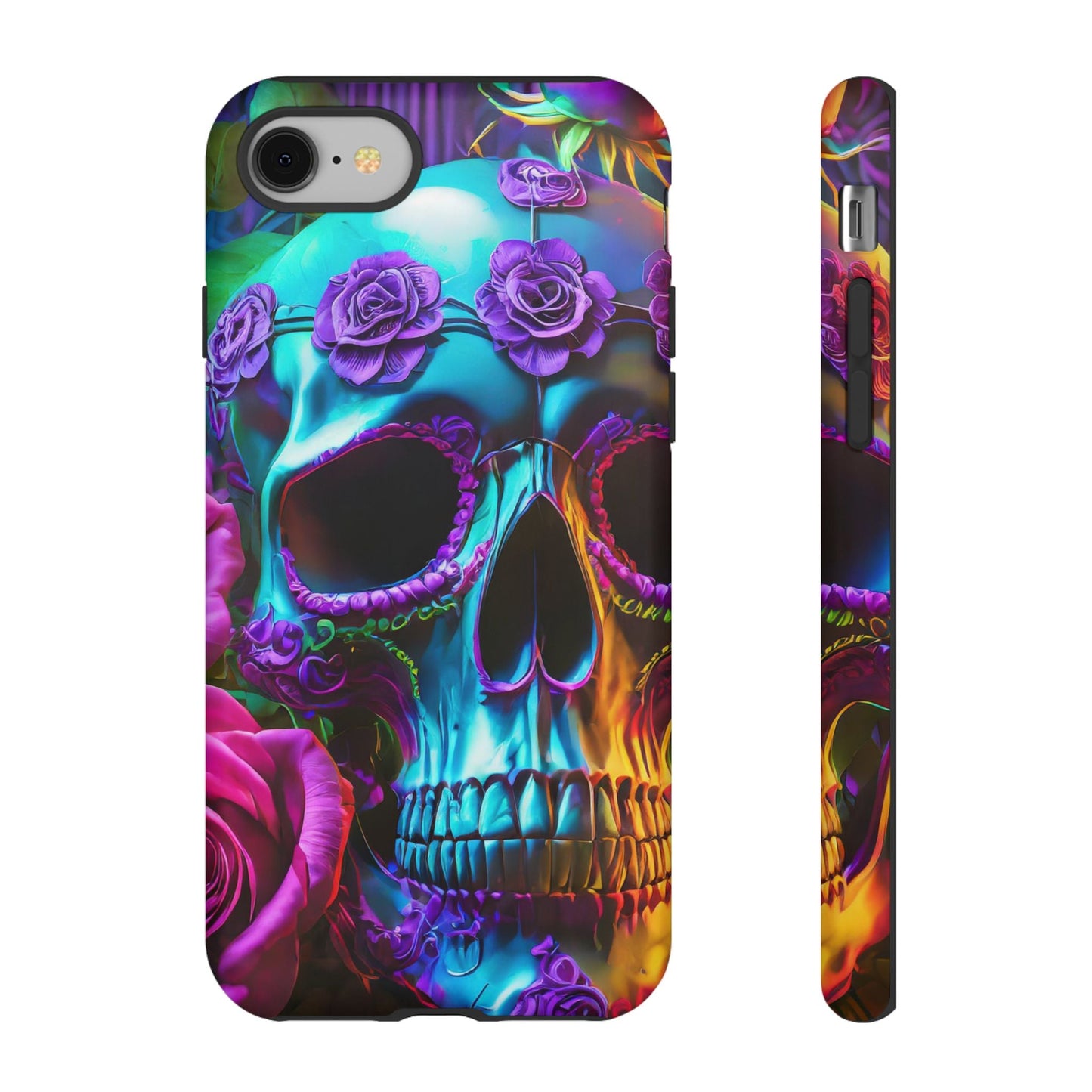 Neon Skull and Roses Vibrant Tough Phone Case