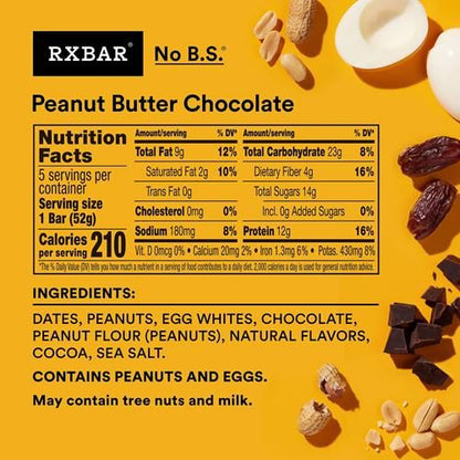 Rxbar Protein Bars, Protein Snack, Snack Bars, Peanut Butter Chocolate, 9.1Oz Box (5 Bars)