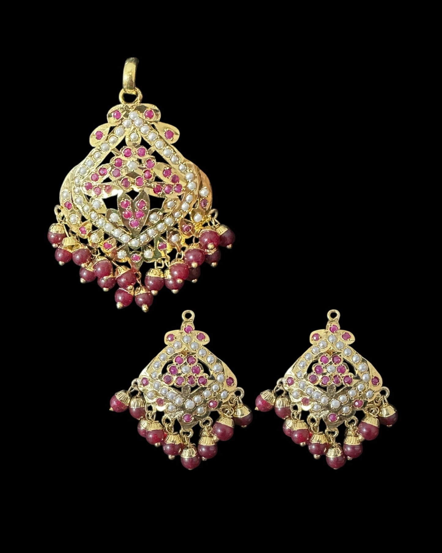 PS547 Ayeza jadau ruby pearl pendant set ( READY TO SHIP )