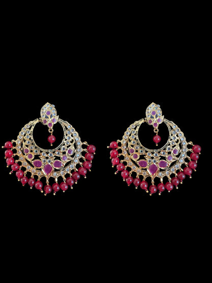 DER723  Noor chandbali in ruby      (READY TO SHIP )