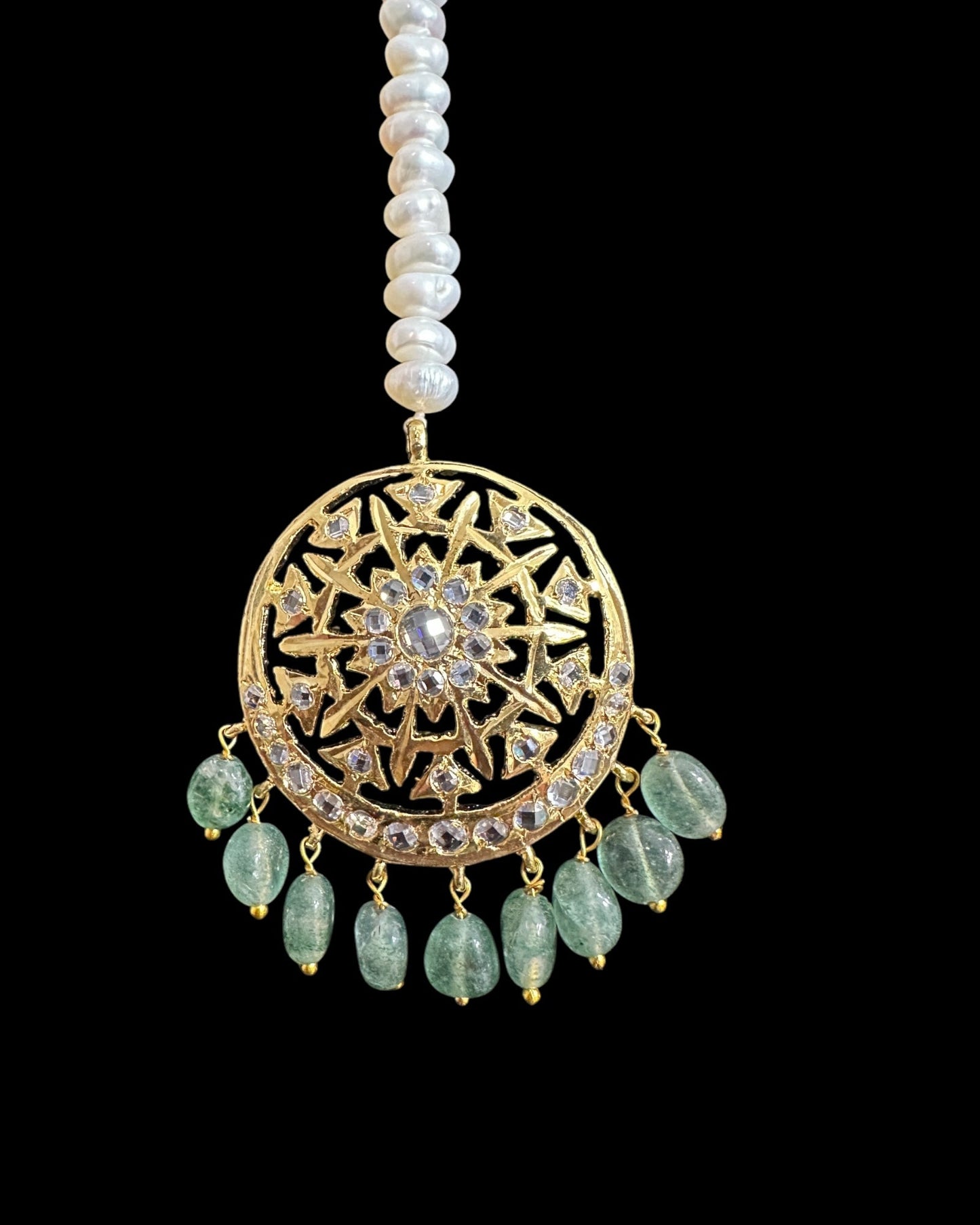 DJTK361  Fiza tika in fresh water pearls and emerald beads  ( READY TO SHIP )