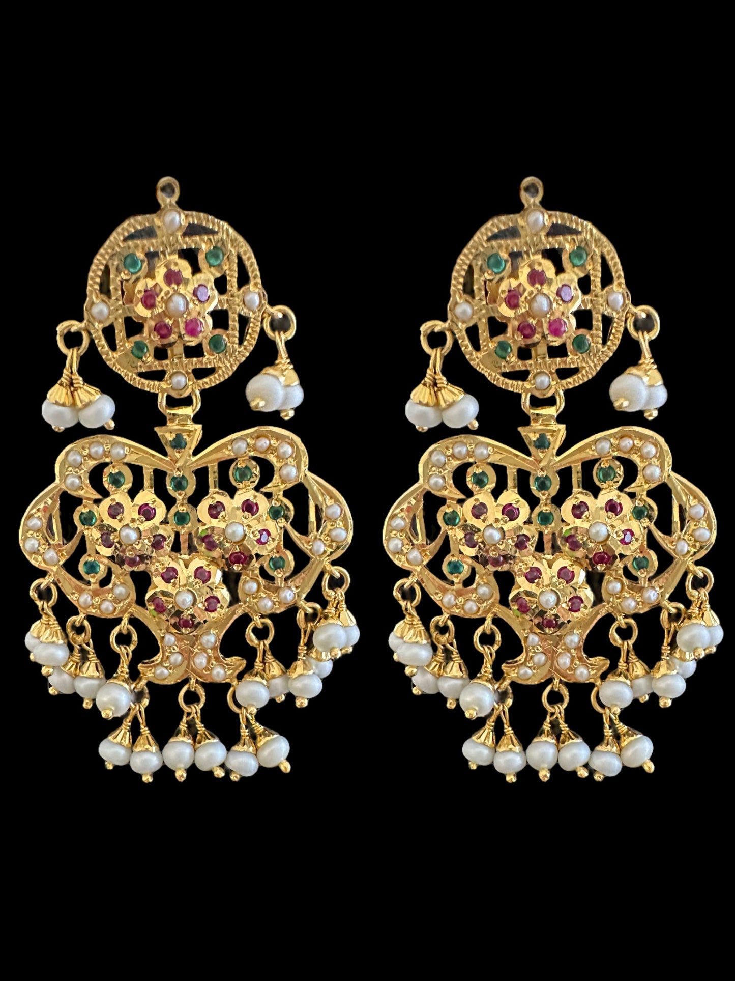 Rani haar in ruby emerald with fresh water pearls - gold plated silver ( READY TO SHIP )