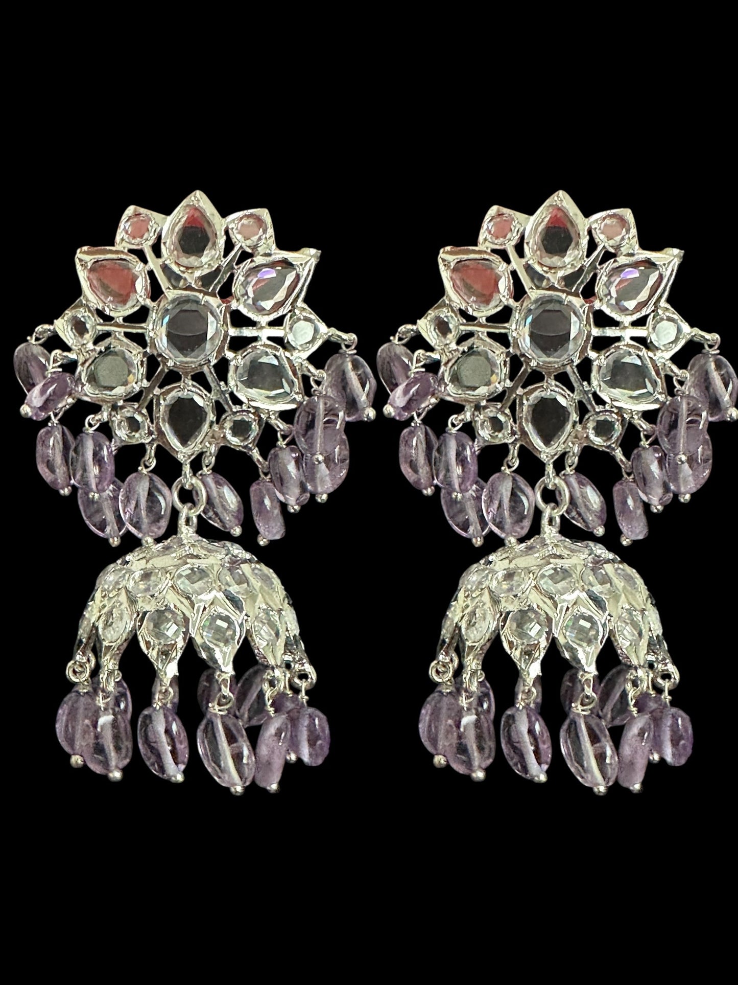 Khushi long necklace with earrings in real amethyst beads ( SHIPS IN 4 WEEKS )