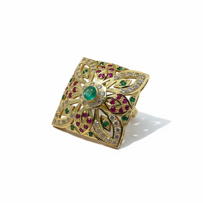 Ruby emerald gold plated silver ring ( READY TO SHIP )