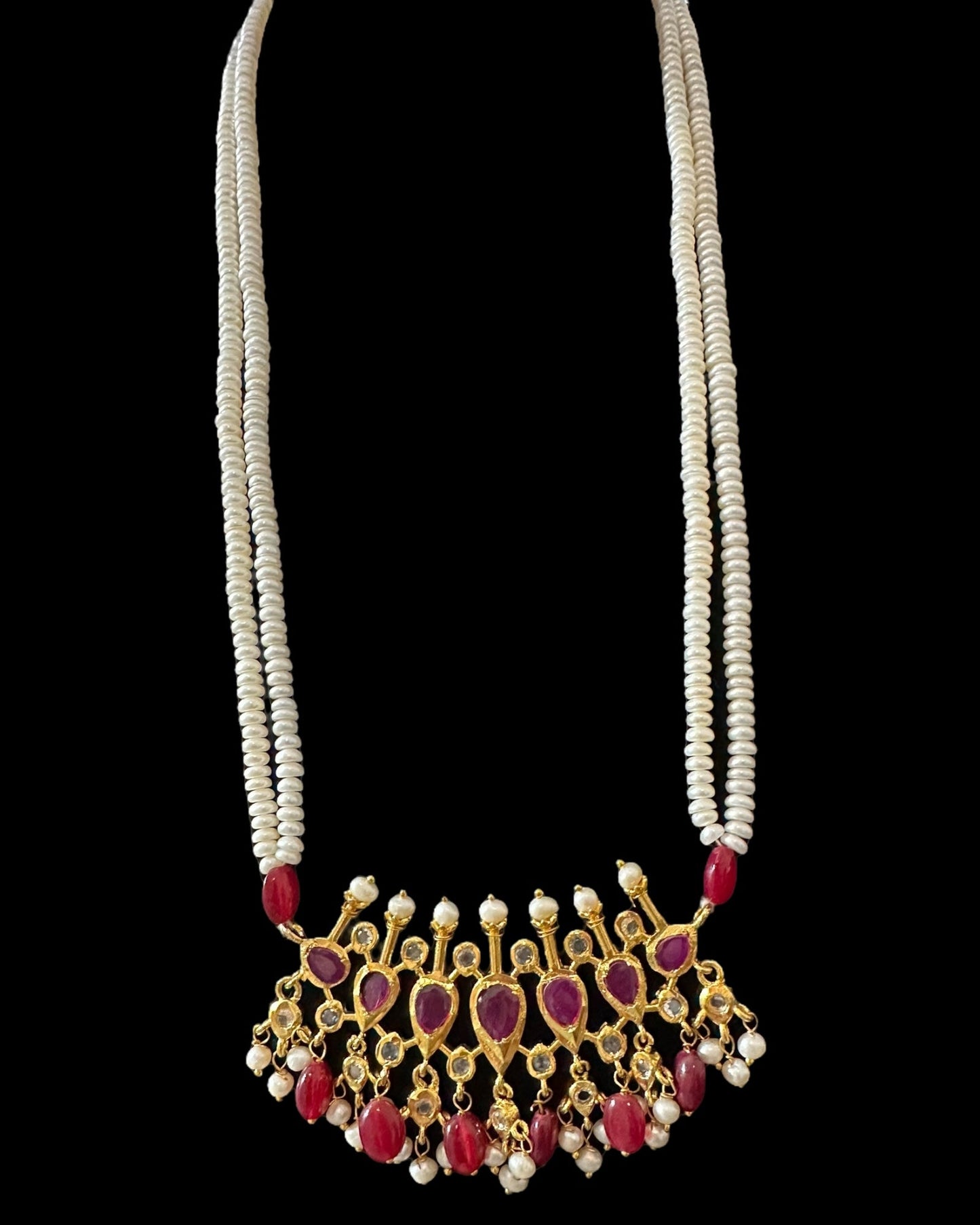 PS558 Hyderabadi / Nizami tirmani in fresh water pearls with chandbali( READY TO SHIP )